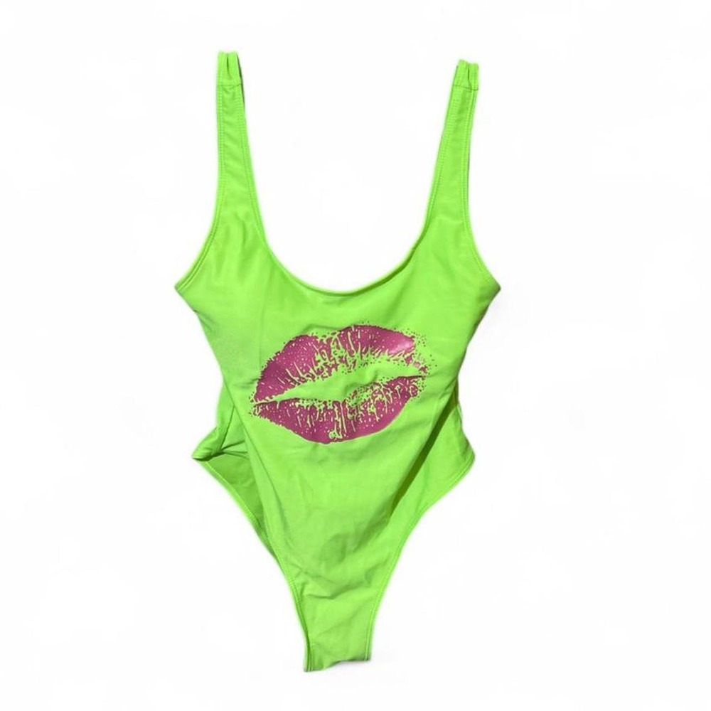 neon green MIAIULIA retro-style one-piece swimsuit - S